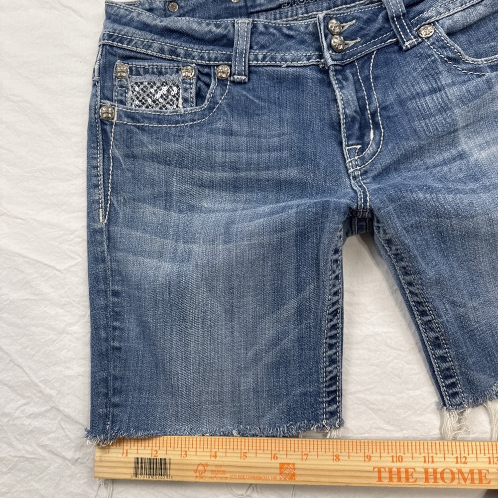 Miss Me JEAN SHORTS WOMEN 31 CUTOFFS  EMBELISHED SEQUINS RHINESTONES - Picture 4 of 7